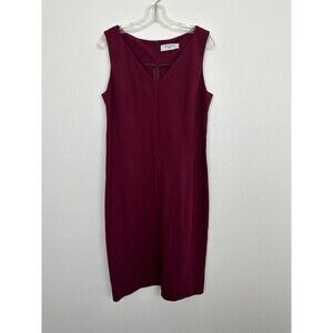MM Lafleur Women's Shift Dress V-Neck Knee Length Sleeveless Burgundy Size 14